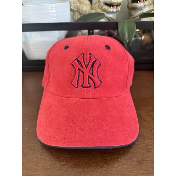 VTG 80s 90s New York Yankees RED Suede ￼Snapback Hat Twins Enterprise Rare - Picture 1 of 6